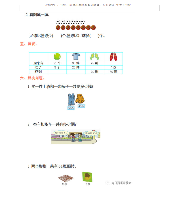 人教数学一年级下册复习